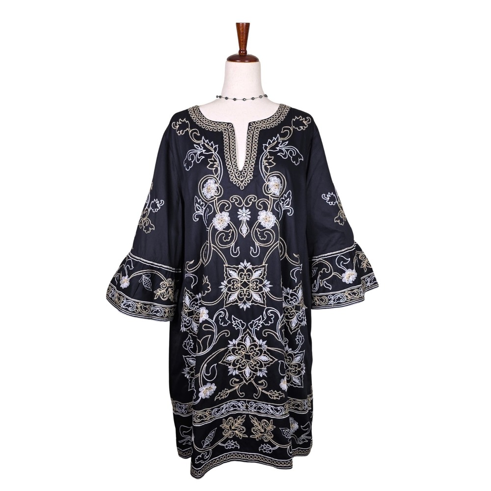 Soft Surroundings Dress 2X Hand Embroidered Tunic Bell Sleeves Boho MSRP $150 - Picture 3 of 12